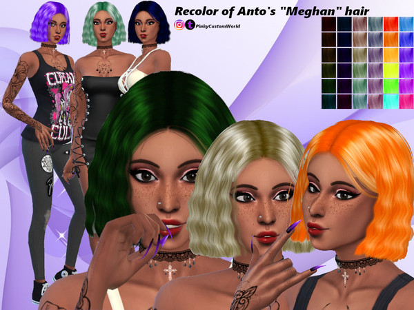 Sims 4 — Retexture of Meghan hair by Anto by PinkyCustomWorld — Recolor in 36 different colors Custom Thumbnail