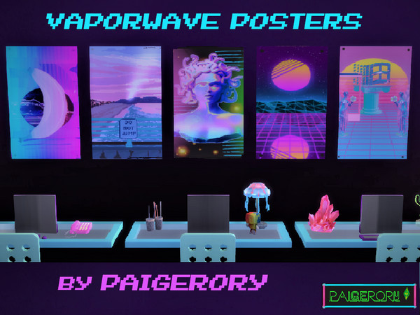 Sims 4 — Vaporwave Posters-REQUIRES GET TOGETHER by PaigeRory — Vaporwave Posters by PaigeRory, comes in 5 different