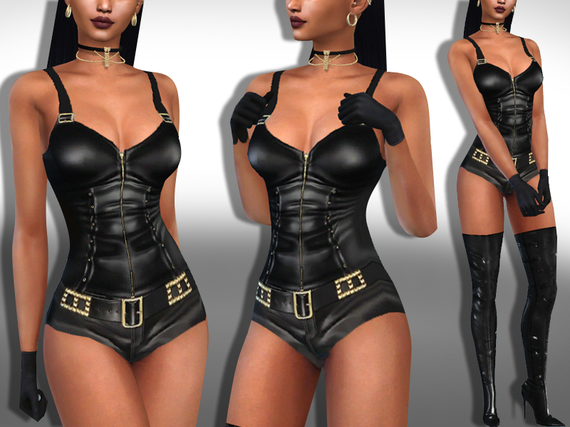 The Sims Resource - Female Leather Super Short Bodysuit