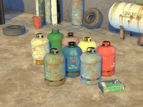 Sims 4 — Gas Bottle (medium) by Cyclonesue — Comes with 8 colour options so you can place many without them looking too