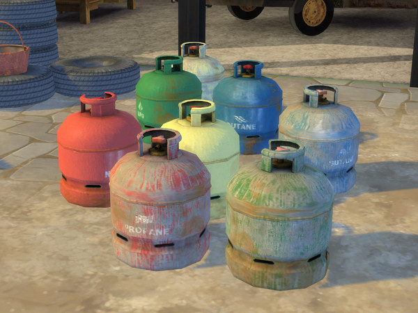 Sims 4 — Gas Bottle (small) by Cyclonesue — Available in 8 colour options so you can place many without obvious