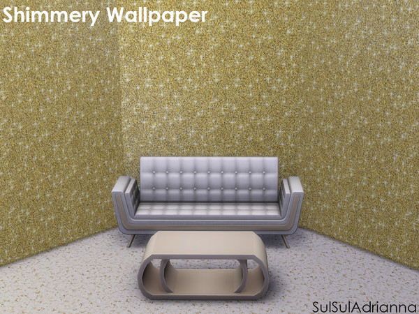 Sims 4 — Shimmery Wallpaper by SulSulAdrianna — A shimmery wallpaper in 3 swatches. The gold wallpaper has a light blue