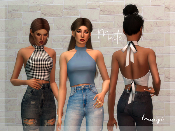 Sims 4 — Maite by laupipi2 — New super cute top! New mesh, all LODs Base game compatible 22 Swatches Shadow and Normal