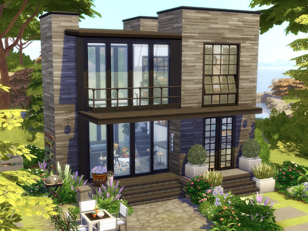 Sims 4 — Modern Black Tiny House - No CC by Simsational_Builds — A loft-style tiny home (tier 3 - 85 tiles) has modern
