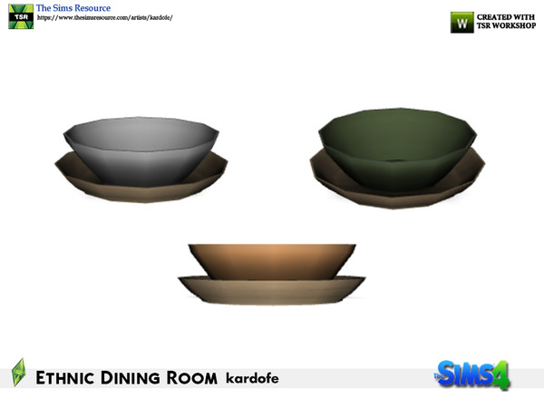 Sims 4 — kardofe_Ethnic Dining Room_Dishes by kardofe — Two plates, the lower wooden one, in three color options 