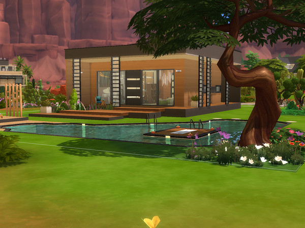 Sims 4 — zx157 v2 by pagicence — Simple and modern house suitable for your lady sim, with a swimming pool, fountain and a