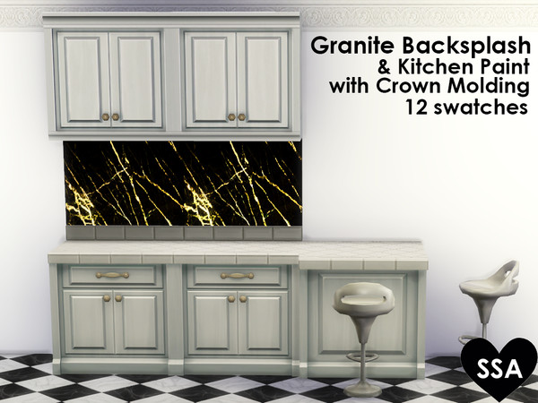 Sims 4 — Granite Kitchen Backsplash by SulSulAdrianna — 12 swatches featuring a black and gold granite backsplash with 12