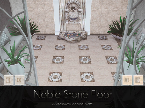 Sims 4 — Noble Stone Floor by Caroll912 — A 4-recolour marble-like floor with a medalion in orange and beige tones.