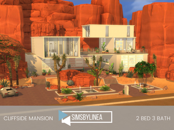 Sims 4 — Cliffside Mansion by SIMSBYLINEA — Opposites attract, just as the white minimalist home sitting on these massive