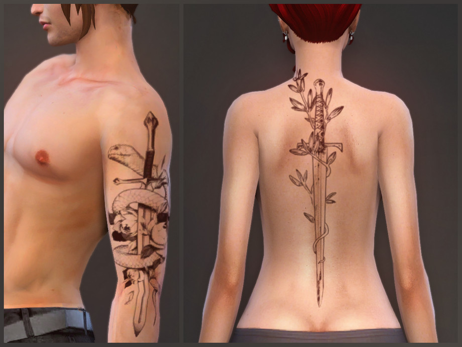 Sims 4 - Swords tattoos by sugar_owl - - 9 swatches - compatible with all s...