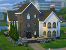 Sims 4 — Lavendar Banks by ginkgovio — A modern, gothic-inspired family home by the river! Three bedrooms, four