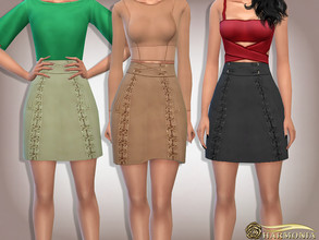 Sims 4 — Suede Lace-Up Flare Mini Skirt by Harmonia — Mesh By Harmonia 9 color Please do not use my textures. Please do