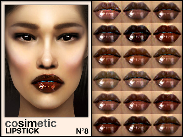 Sims 4 — Lipstick N8 by cosimetic — - This lipstick can use on all genders and from teen to elder. - Contains [ 20 ]