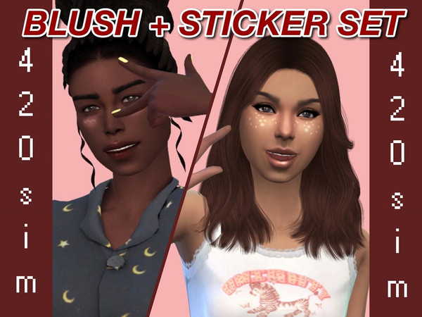 Sims 4 — Blush + Sticker Set  by yeetiris — 420sim blush + cheek stickers set - ten swatches - found in blush - for both