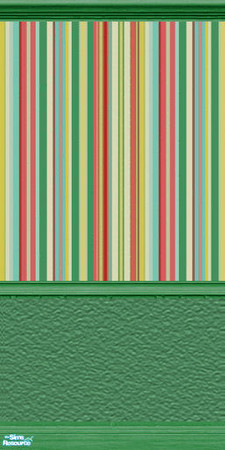 Sims 2 — NK Multi-Stripe BR - Wallpaper 2 by MoMama — Multi-stripe wallpaper with green lower panel, baseboard,