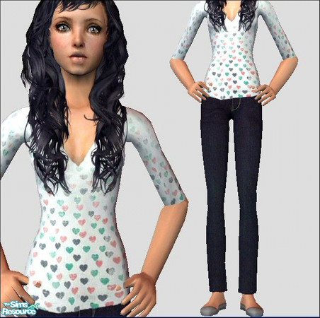 Sims 2 — Margo [Fading Hearts] by Lola — Elbow length Sleeved V Neck Thermal Jumpers With Very Cute Patterns Teamed With