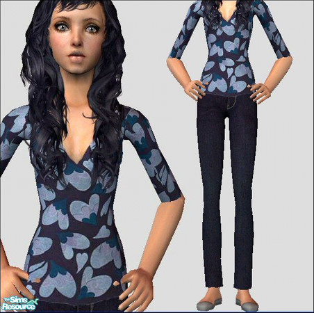 Sims 2 — Margo [Hearts] by Lola — Elbow length Sleeved V Neck Thermal Jumpers With Very Cute Patterns Teamed With Dark