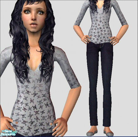 Sims 2 — Margo [Skulls] by Lola — Elbow length Sleeved V Neck Thermal Jumpers With Very Cute Patterns Teamed With Dark