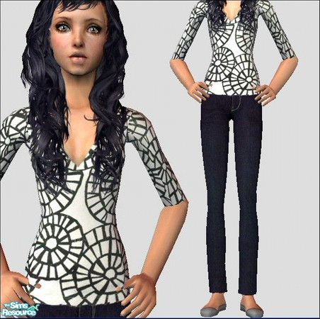 Sims 2 — Margo [Wheels] by Lola — Elbow length Sleeved V Neck Thermal Jumpers With Very Cute Patterns Teamed With Dark