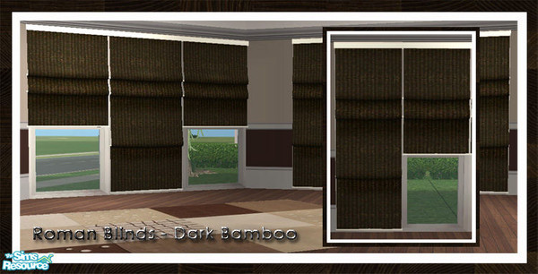 Sims 2 — Roman Blinds - Dark Bamboo by simtomatic — A dark bamboo blind that looks good with the darkwood recolours of