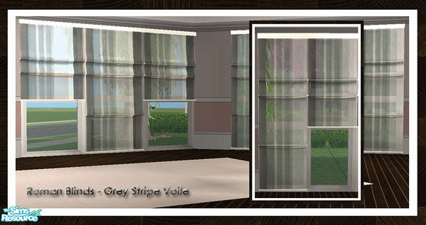 Sims 2 — Roman Blinds - Grey Stripe Voile by simtomatic — A delicate, vertically-striped black and grey voile blind.