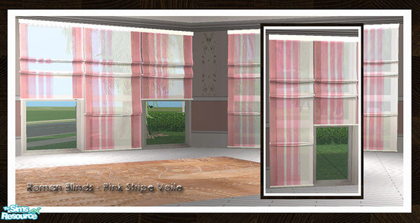 Sims 2 — Roman Blinds - Pink Stripe Voile by simtomatic — A delicate, vertically-striped pink and white voile blind.