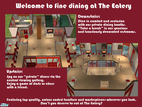 Sims 2 — The Eatery by michellegallagher1976 — Community based restaurant. Ground floor features dining booths on raised