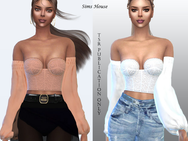 Sims 4 — Blouse corset and long sleeves by Sims_House — Blouse corset and long sleeves 10 color options.