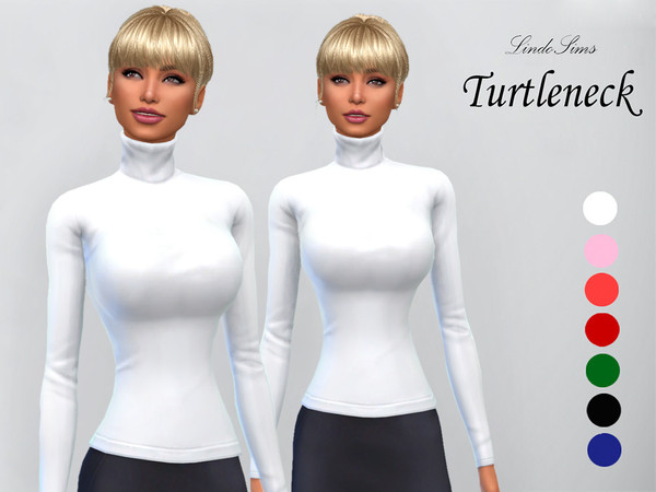 Sims 4 — Turtleneck Top by LindoSims — A tight-fitting turtleneck top. In 7 different colors: White, pink, bright red,