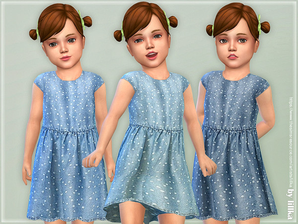 Sims 4 — Toddler Denim Dress 02 [NEEDS TODDLER STUFF] by lillka — Toddler Denim Dress 02 3 colors YOU NEED the Toddler