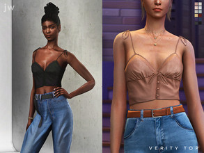 Sims 4 — Verity Top by jwofles-sims — A satin-y buttoned cami top with lace and string details.