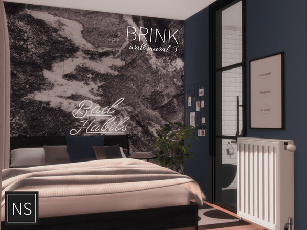 Sims 4 — Networksims - Brink Wall Murals - III by networksims — A 5-piece wall mural of dramatic black and white stone.