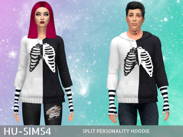 Sims 4 — Split Personality Hoodie by hu-sims4 —  - 1 swatch - Standalone item - Tested in-game - Base game compatible