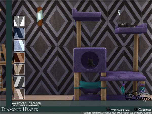 Sims 4 — Diamond Hearts by Silerna — Beautiful Triangle wooden wallpapers for indoors! Cats not included :D -Base game
