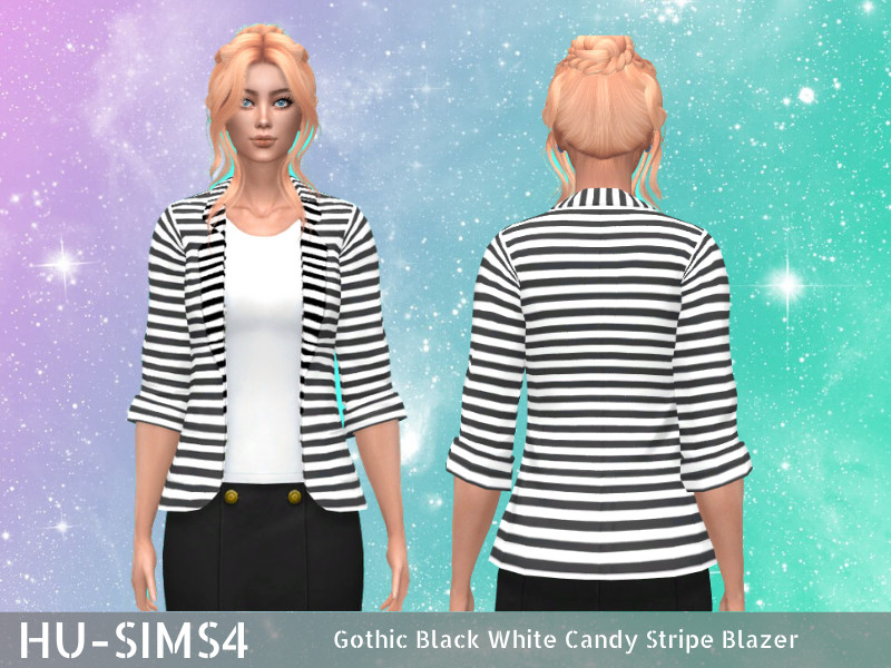 Sims 4 The Sims Resource | Gothic Black White Candy Stripe Blazer by TSR Creator
