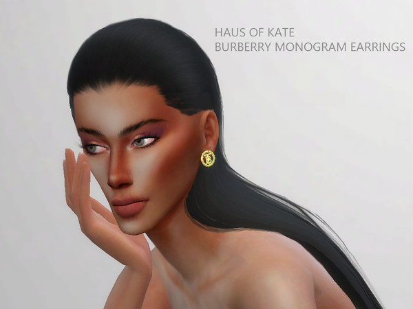 Sims 4 — Haus of Kate Monogram Earrings by Haus_of_Kate — Crystal detail gold-plated monogram motif earrings.