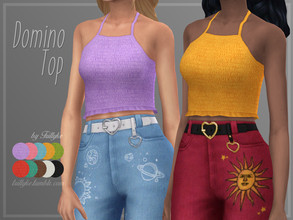Sims 4 — Trillyke - Domino Top by Trillyke — Lovely smocked halter crop top. ! PLEASE READ THE CREATOR NOTES TAB FOR CC