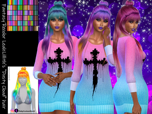 Sims 4 — Fantasy Recolor LeahLillith's Dusty Cloud hair-Mesh needed by PinkyCustomWorld — Recolor in 36 different colors