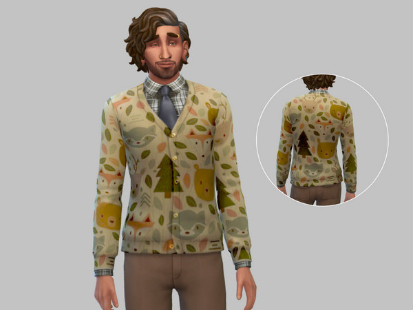 Sims 4 — Cottagecore Grandpa Sweater - Base Game by TulipSniper — Very cute grandpa sweater with a cottagecore animal