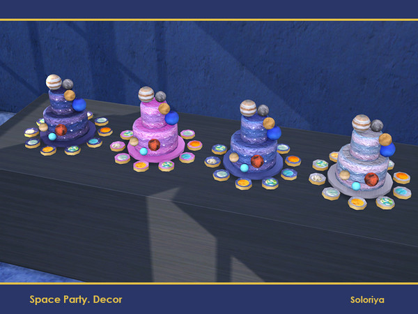 Sims 4 — Space Party Decor. Cake with Planets by soloriya — Decorative cake with planets. Part of Space Party Decor set.