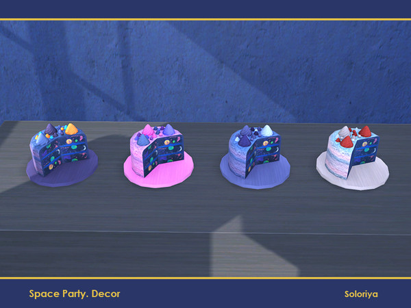 Sims 4 — Space Party Decor. Cake by soloriya — Cake on a tray. Part of Space Party Decor set. 4 color variations.