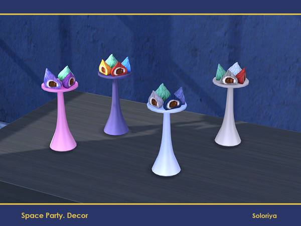 Sims 4 — Space Party Decor. Candies by soloriya — Four candies on a tall tray. Part of Space Party Decor set. 4 color