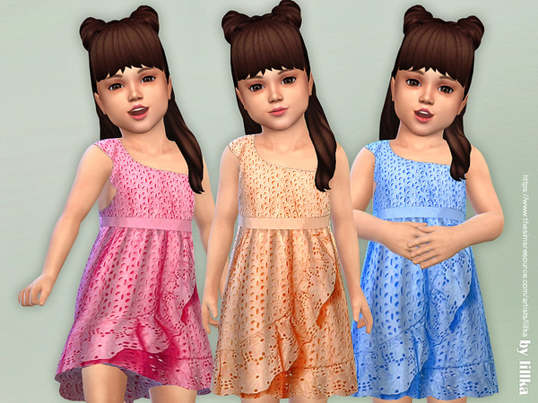 Sims 4 — One Shoulder Dress [NEEDS TODDLER STUFF] by lillka — One Shoulder Dress for Toddler 4 colors YOU NEED the