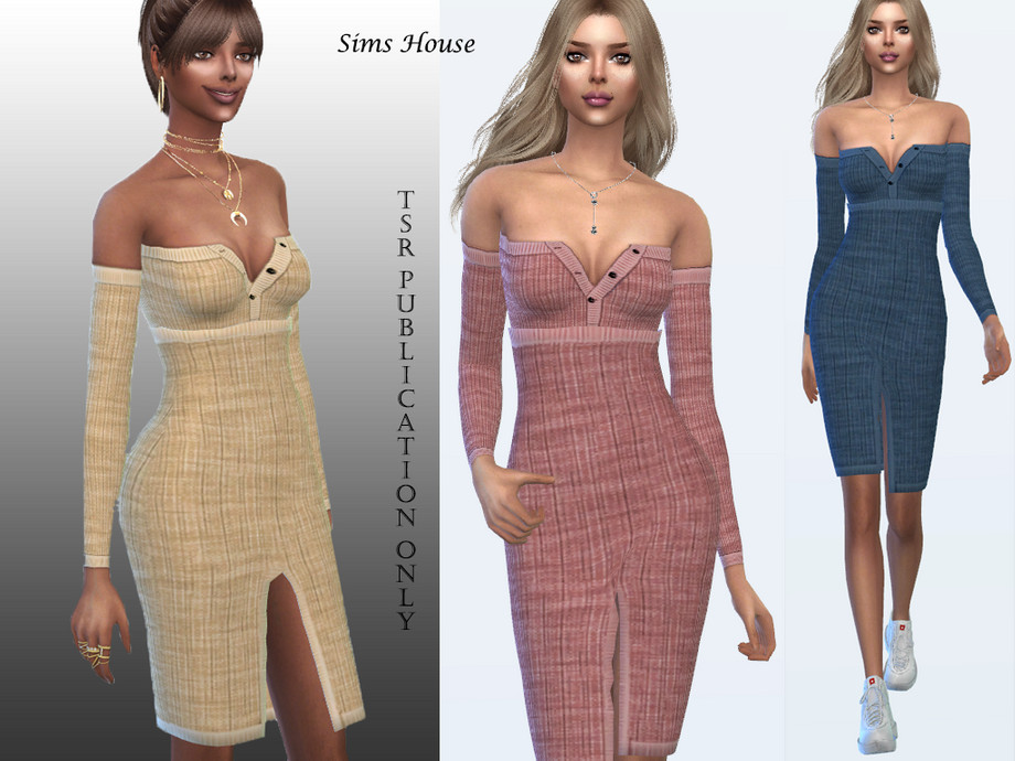 Sims 4 — Front slit dress by Sims_House — Front slit dress 8 color options.