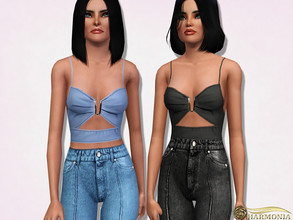 Sims 3 — Metal V-bar Crop Top by Harmonia — 3 color. recolorable Please do not use my textures. Please do not re-upload.