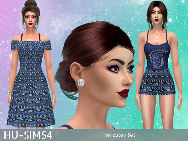 Sims 4 — Hercules Set by hu-sims4 — Includes: - Tank Top - Shorts - Dress - Earrings - Standalone items - Tested in-game