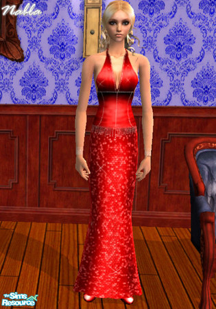 Sims 2 — Outtakes - Femme Fatale by nablanabla — Sequined red gown with rouched bodice and long v-neck, outtake from the