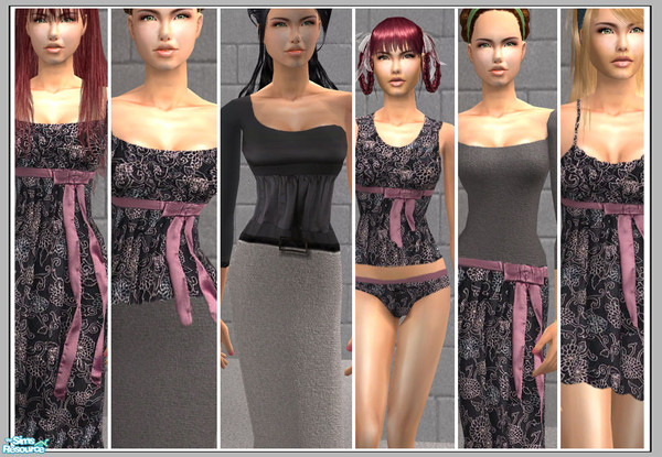 Sims 2 — SO_Collection_161 by Sophel21 — set of 4 whole outfits, 1 undie and 1 nighty. The whole outfits (pencil dresses)
