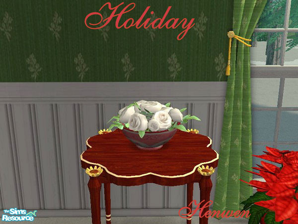 Sims 2 — Red Rose Vase by Henwen — *NEEDS MESH* Cashcraft\'s china in Holiday RED. Red bowl with white Christmas roses.