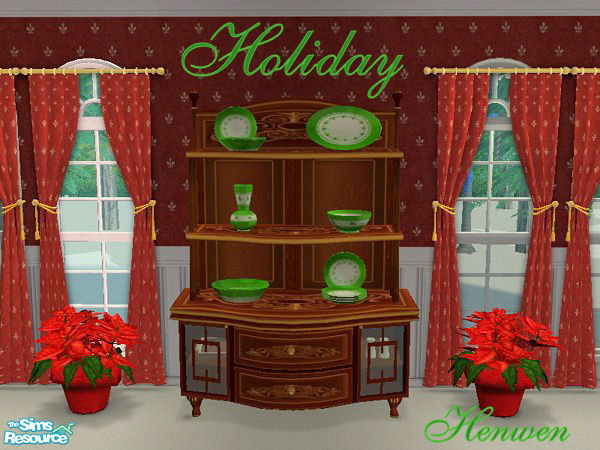 Sims 2 — Antique  Green Chinaset 02 by Henwen — *NEEDS MESH* Cashcraft\'s china in Holiday Green.